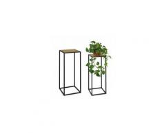 Wadiga - Set de 2 Sellettes en Métal Noir et Bois - Hauteur 70cm - Noir