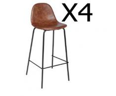 Lot de 4 tabourets de bar PU coloris Marron - Dim : L. 44 x l. 42 x H. 95 cm