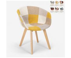 Chaise patchwork design nordique en bois et tissu pour cuisine bar restaurant Pigeon | Patchwork 3