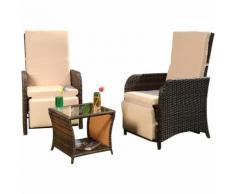 Salon de jardin 2 fauteuils et table, assise, poly-rotin, salon de jardin, lounge, marron