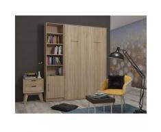 Composition armoire lit escamotable SMART-V2 chêne naturel Couchage 160 x 200 cm