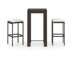 Asupermall - Meuble de bar de jardin 3 pcs et coussins Resine tressee Marron
