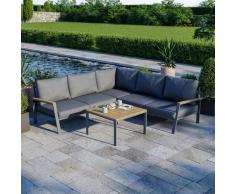 Salon de jardin design aluminium bois- Gris - intérieur/extérieur - DOMA - Gris