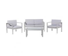 Salon de jardin en aluminium coussin en tissu gris clair table basse incluse SALERNO