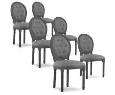 Intensedeco - Lot de 6 chaises médaillon capitonnées Louis XVI tissu Gris bois Gris