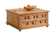 Table basse de salon TEQUILA coffre malle de rangement rectangulaire en bois style mexicain avec 5