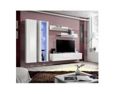 Meuble TV FLY A4 design, coloris blanc brillant + LED. Meuble suspendu moderne et tendance pour