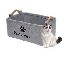 Panier de Rangement pour Jouets pour Chat -Boîte de Rangement avec Manche en Bois, rangementbox