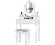 Solde!!! Coiffeuse Table de Maquillage Commode avec Miroir et 4 Tiroirs Ornés de Roses + 1 Tabouret