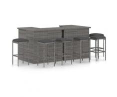 Meuble de bar de jardin 8 pcs avec coussins Résine tressée Gris
