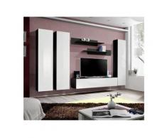 Meuble TV FLY C1 design, coloris noir et blanc brillant. Meuble suspendu moderne et tendance pour