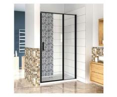 porte de douche pivotante 100x185cm NOIR MAT en verre anticalcaire installation en niche