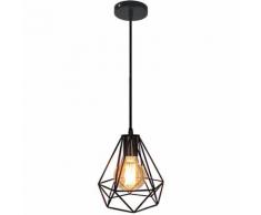 Retro Lustre Suspension Industrielle E27 20cm Lampe Cage Forme Diamant Luminaire pour Chambre