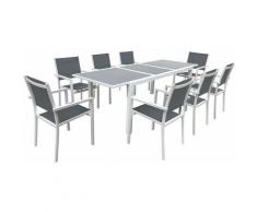 Salon de jardin FIRENZE extensible en textilène gris 8 places - aluminium blanc