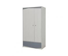 IGLOO Armoire de chambre enfant - 2 Portes et 1 Tiroir - Decor Chene Clair/Gris - L97,6 x P55 x