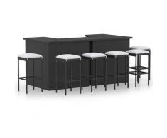 Youthup - Meuble de bar de jardin 8 pcs avec coussins Résine tressée Noir