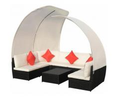 Salon de jardin 9 pcs avec auvents Resine tressee Noir