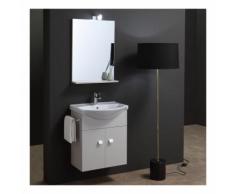 PETIT MEUBLE-LAVABO 58 CM GRIS PERLE + MIROIR ET LAMPE PETITS ESPACES