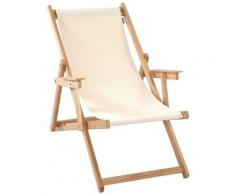 Lona - Chilienne transat bois d'eucalyptus tissu 100% coton Elvas Blanc cassé - Blanc cassé