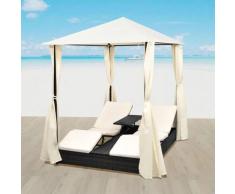 VDTD27356_FR Chaise longue double avec rideaux Résine tressée Noir - Topdeal