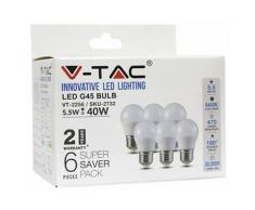 KIT Super Saver Pack V-TAC VT-2256 6PCS/PACK Ampoule LED Mini Globe G45 5,5W E27 blanc froid 6400K
