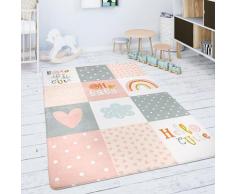 Paco Home - Tapis Chambre Enfant Tapis De Jeux Tapis Bébé Losanges Gris Rose Blanc 80x150 cm