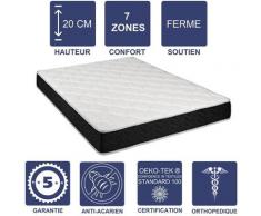 Matelas Latex 80 Kg/m3 + Aertech+ 35 Kg/m3 + Alése 140x200 x 20 cm Ferme 7 Zones de Confort - Trés