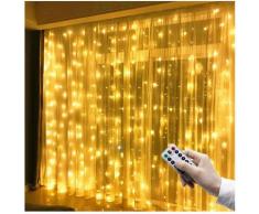 Rideau lumineux LED 3 m x 3 m, 300 LED, USB, étanche, 8 modes, lumière blanche chaude pour