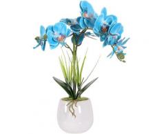 Fleur Artificiel Phalaenopsis à 2 Volets Orchidée en Pot Céramique Bonsaï Décoration Florale de la