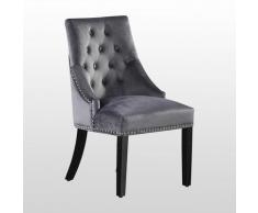 WINDSOR - Chaise Capitonnée en Velours Gris Foncé - Style Classique & Design - Pieds en Bois
