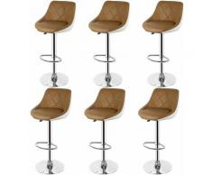 SiFree®Lot de 6 Tabouret de Bar Marron Blanc avec Dossier à Sergé en Cuir Bien Rembourré