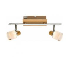 Plafonnier LED sur rail, chrome, bois, ALONIS