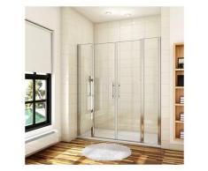 porte de douche battante 180x187cm porte battante avec 2 éléments fixes en 6mm verre anticalcaire