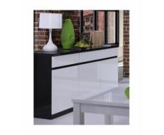 Buffet, bahut, enfilade 3 portes et 3 tiroirs FABIO + Miroir. Noir et blanc brillant. Meuble pour