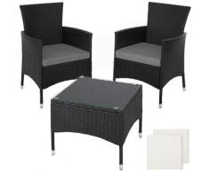 Salon de jardin LUCERNE - 2 Chaises Fauteuils et 1 Table en Résine Tressée Noir