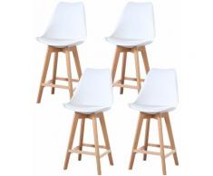 ALIX - Lot de 4 tabourets scandinave - Blanc - pieds en bois massif design salle a manger salon