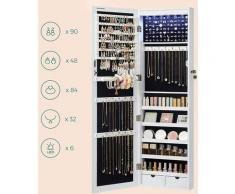 Armoire à bijoux armoire de rangement mural armoire accrochée à la porte avec serrure et LED JBC93W