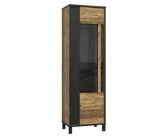 Vitrine 194x60 décor bois clair avec piètement en métal noir - CELIA - Bois