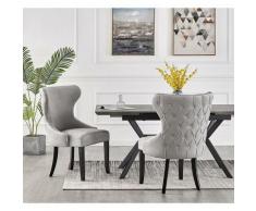 MAYFAIR - Lot de 2 Chaises Capitonnées en Velours Gris - Style Contemporain - Pieds en Bois - Salle