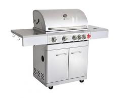 Barbecue Gaz INOX 4 Brûleurs +1 Réchaud 17.5KW, 1 Grille + 1 Plancha offerts &