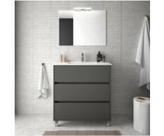 Meuble de salle de bain sur le sol 80 cm gris opaque avec lavabo en porcelaine | Avec colonne,