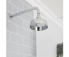 Elizabeth - Pommeau de douche pluie rond fixe rétro 15 cm avec bras mural - Chromé - Hudson Reed