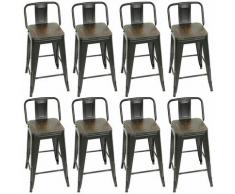 8PCS Tabouret industriel en acier bois avec dossier métallique bar cuisine
