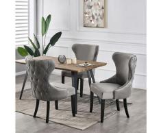 MAYFAIR - Lot de 4 Chaises Capitonnées en Velours Gris Foncé - Style Contemporain - Pieds en Bois