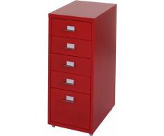 HHG - Caisson à roulettes Boston T851, placard à tiroirs en acier, 69x28x44cm 5 tiroirs ~ rouge