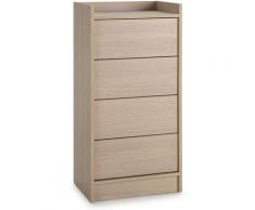 Chiffonnier Moscú de 4 tiroirs, Couleur Chêne, 45 cm (Largeur) 33 cm (Profondeur) 91 cm (Hauteur)