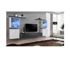 Ensemble meuble salon mural SWITCH XIV design, coloris gris et blanc brillant. - Gris