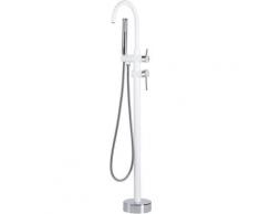 Robinet mitigeur de bain sur pied blanc mat et argent chromé TUGELA