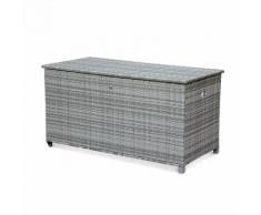 Coffre de jardin Cassapanca nuances de gris en résine tressée 170x82cm, malle de rangement avec