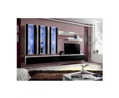 Price Factory - Meuble TV FLY E3 design, coloris blanc et noir brillant. Meuble suspendu moderne et